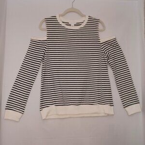 Women's Caslon Black and White Striped Shoulder less Long Sleeve Size Medium